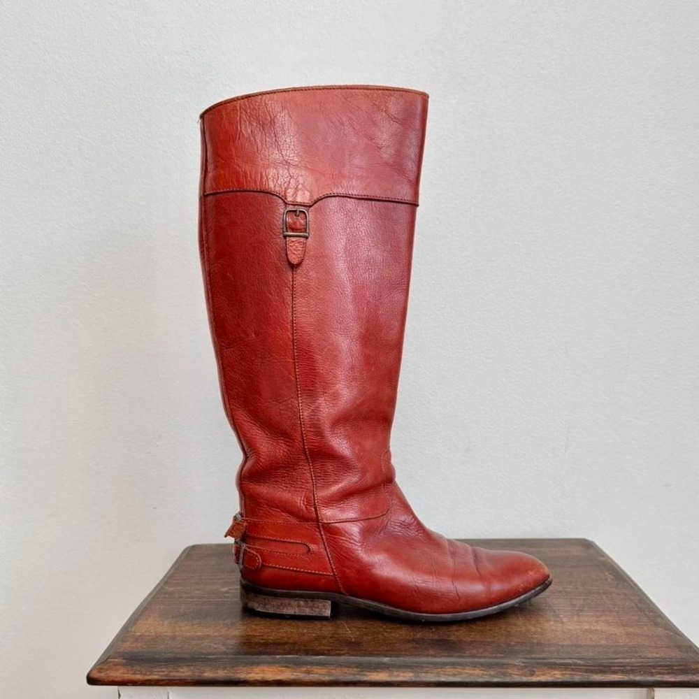 Vintage Italian Leather Boot Red Cognac Size 37 / 6 buckle riding harness